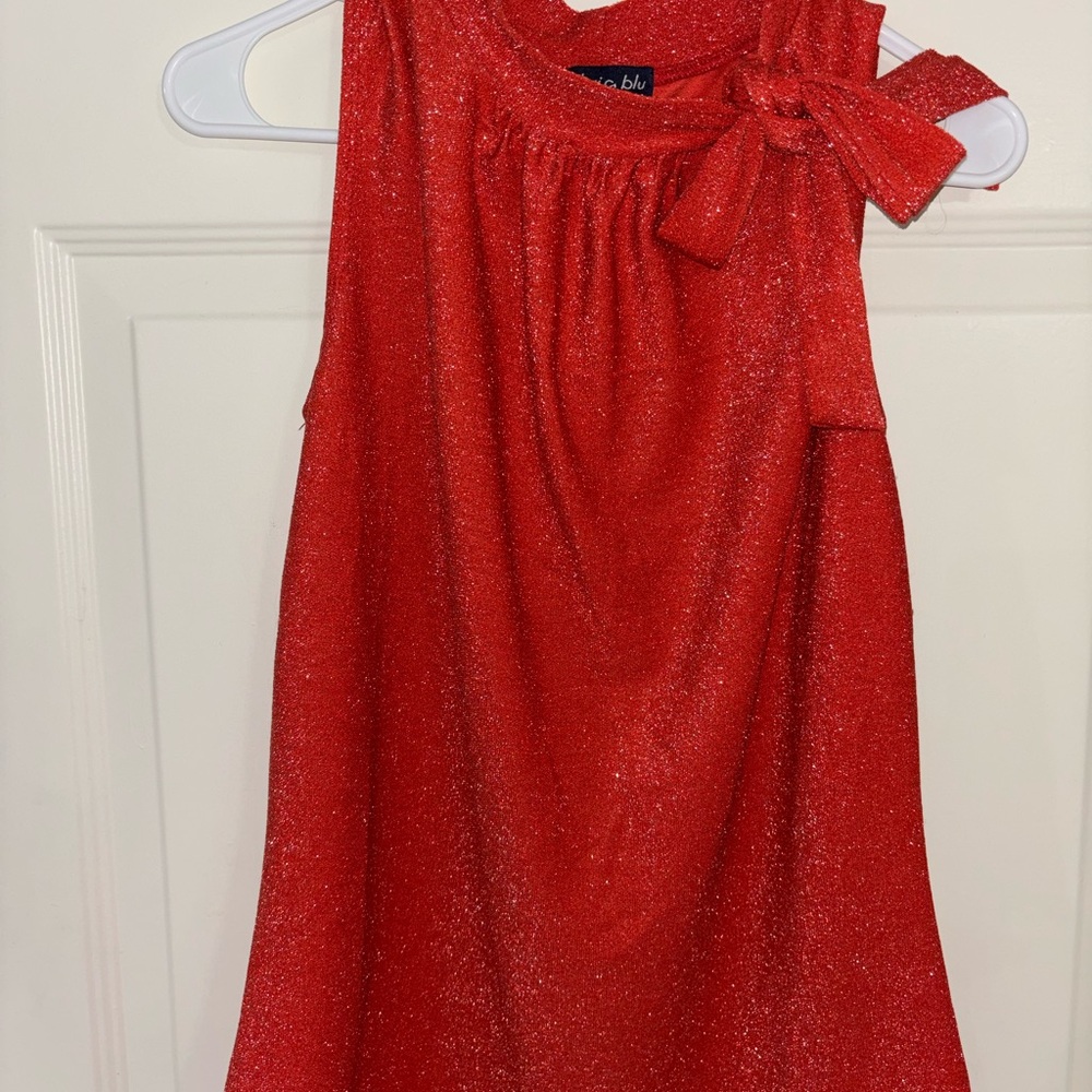 Red Glittery Sleeveless Dress with Bow